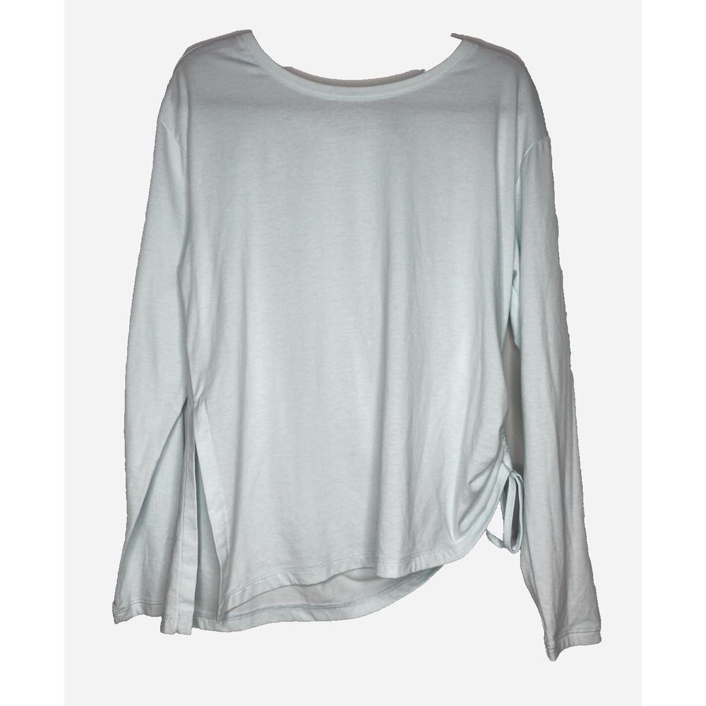 APANA Top Women XL Mint Light Blue Round Neck Drawstring Side Long Sleeve